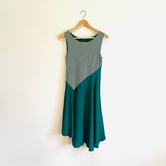 Anthropologie Maeve kelly green and white asymmetrical dress - Picture 3 of 10